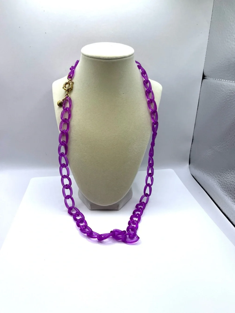 Bright Purple Resin Link Necklace 30 Inches